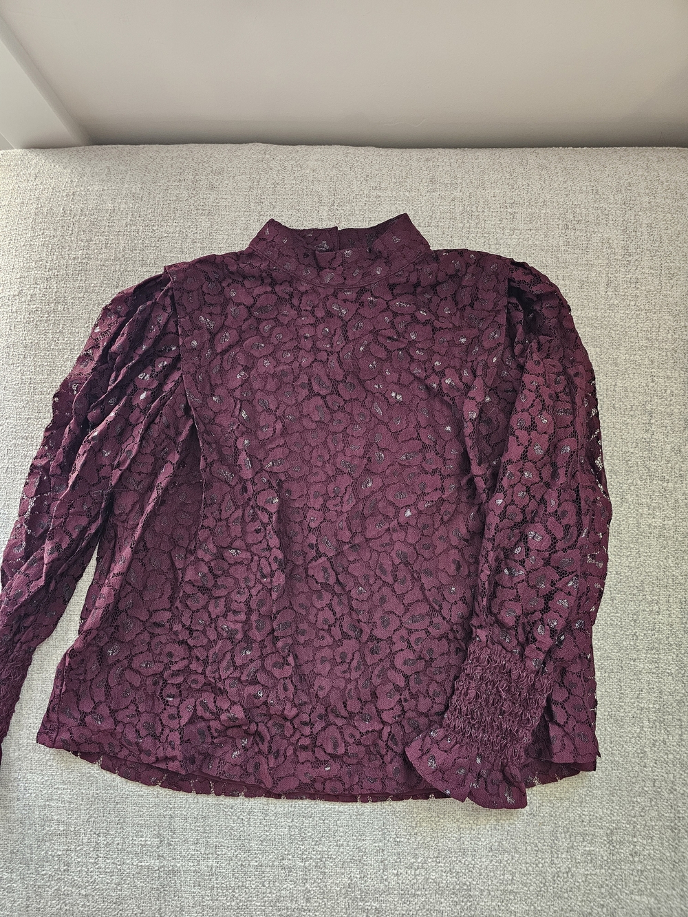 Burgundy Lace Mock Neck Top